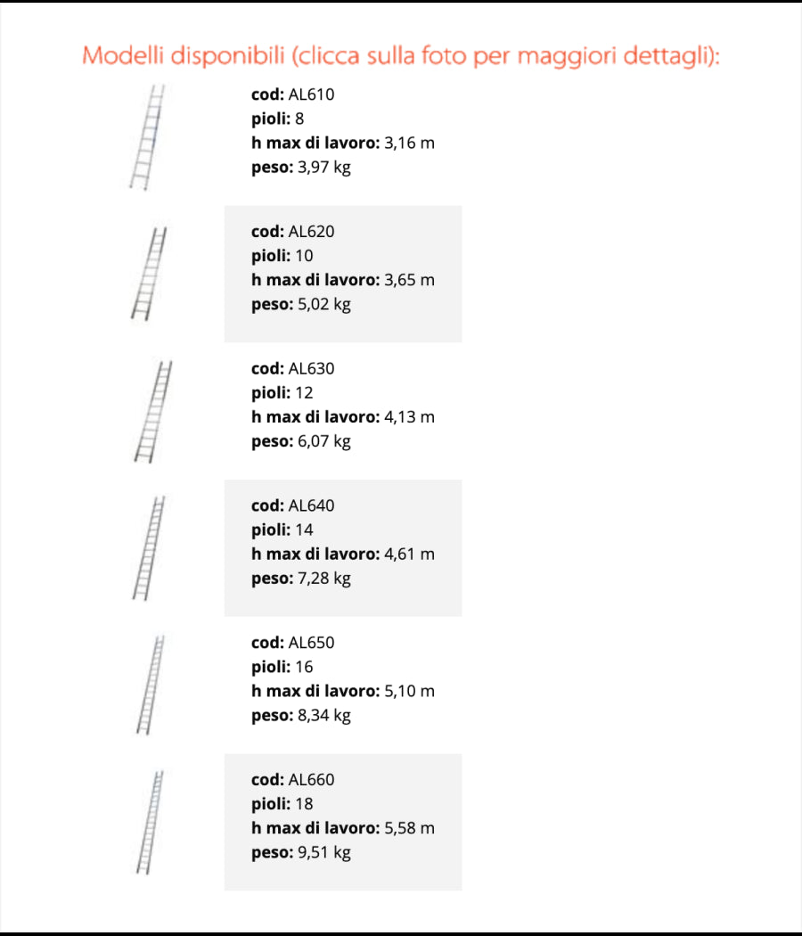 Scala Singola Professionale In Alluminio Gierre Scaletto Da Lavoro Fino A 5,60 M         