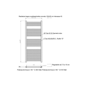 Scaldasalviette cromato 1500x500 interasse 450mm
