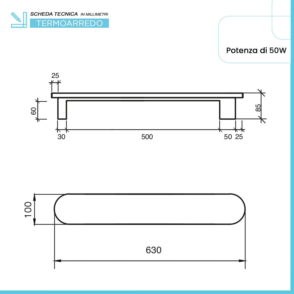 Scaldasalviette elettrico Ness 63 cm asfalto opaco 50W in ceramica 