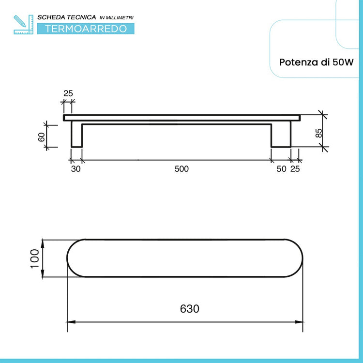 Scaldasalviette elettrico Ness 63 cm grafite opaco 50W in ceramica 