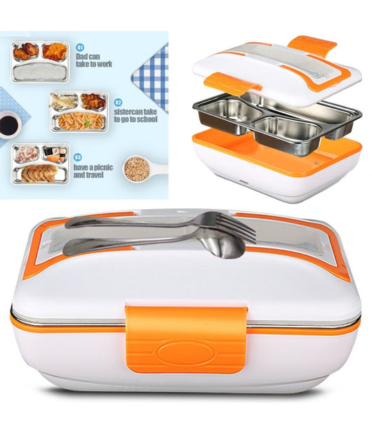 Scaldavivande Elettrico Lunchbox Contenitore Porta Cibo 3 Scomparti +posate 40w         