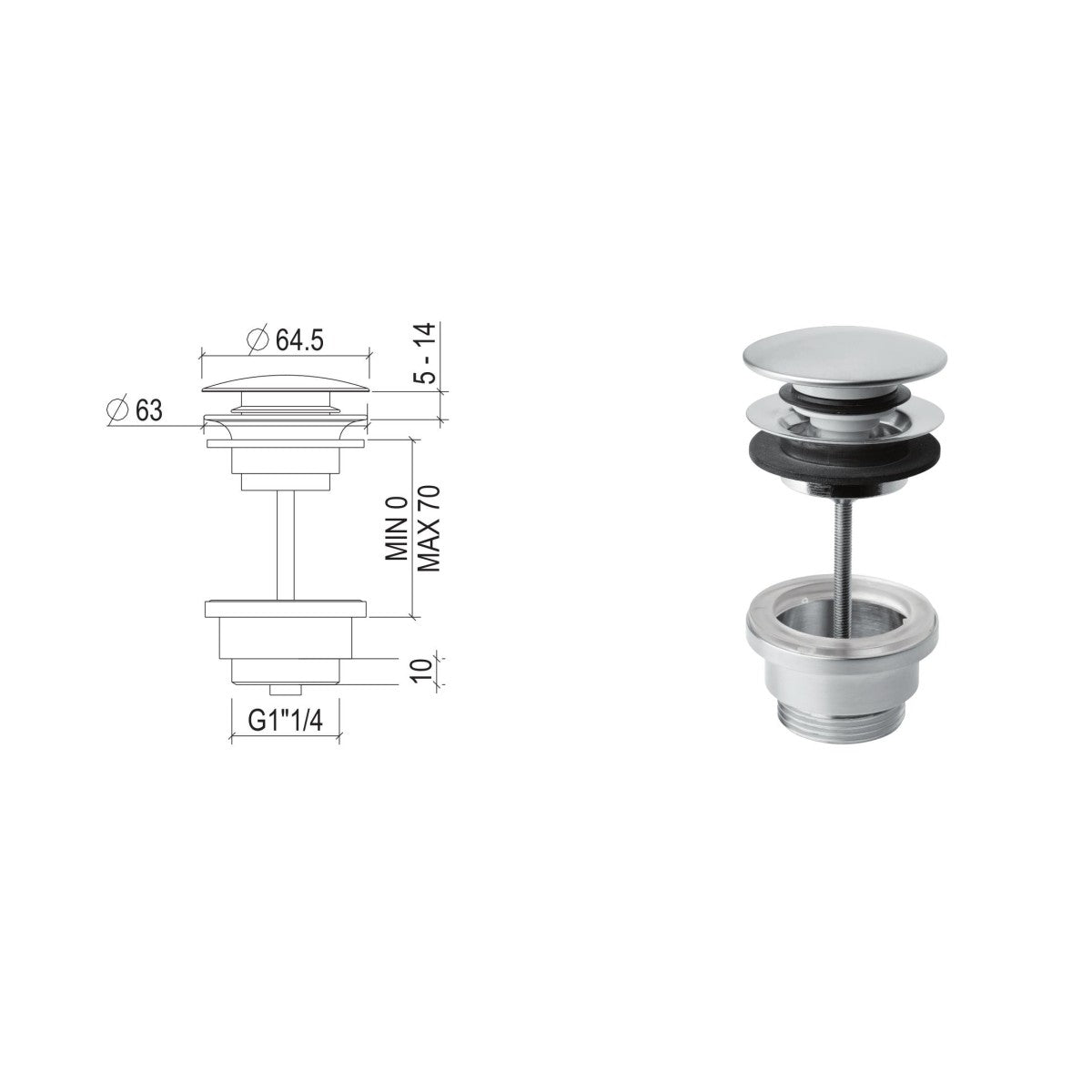 Scarico lavabo click-clack g11/4 modello universale in acciaio inox 316l di tubico tevere