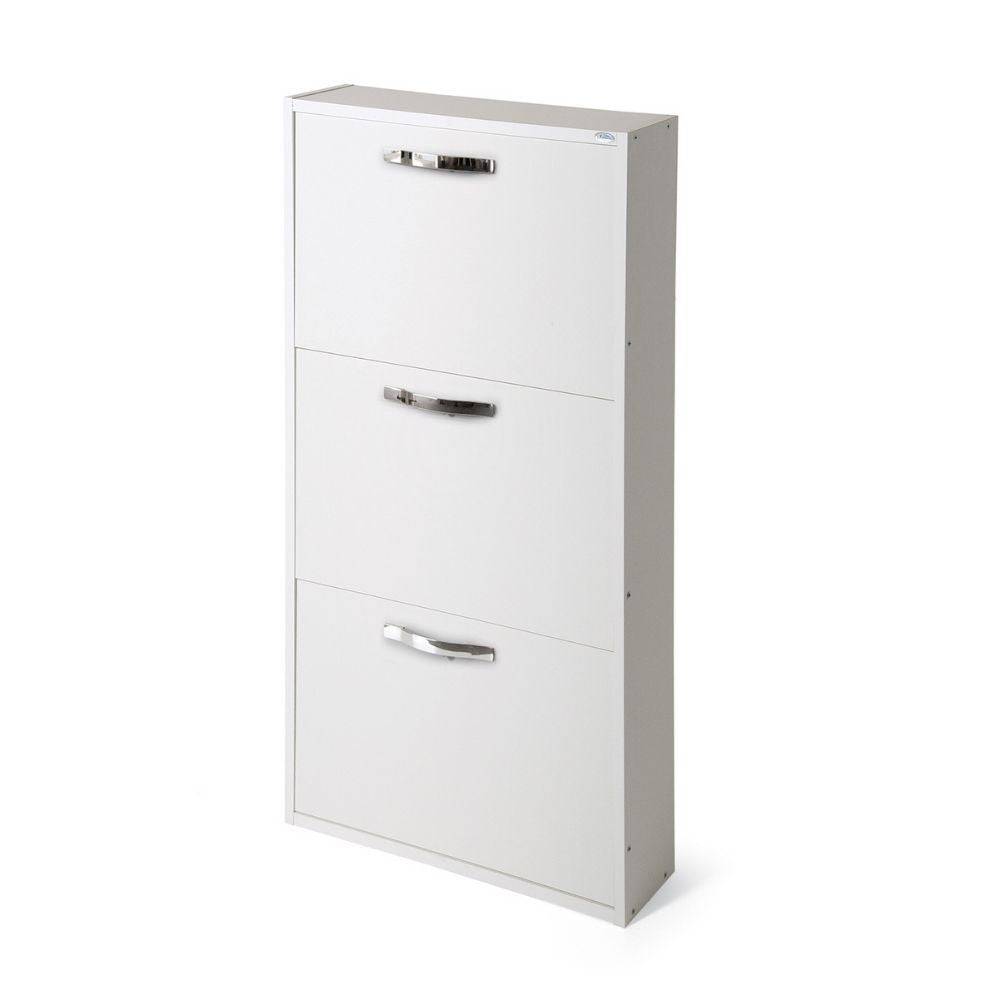 Scarpiera 3 ante bianco frassinato slim salvaspazio 108x65x15 Serena