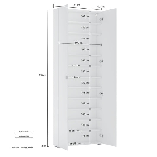 Scarpiera con 2 anta a specchio e 10 ripiani Spazio made in Italy