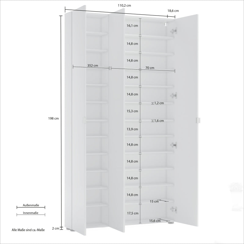 Scarpiera con 3 anta a specchio e 10+10 ripiani Spazio made in Italy