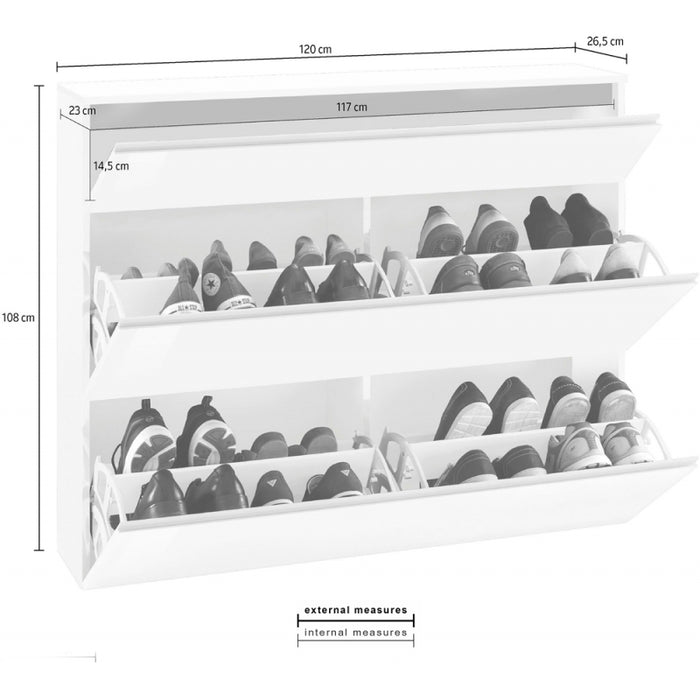 Scarpiera Magic 120 2 Ante + 1 Ribalta Colore Bianco Lucido