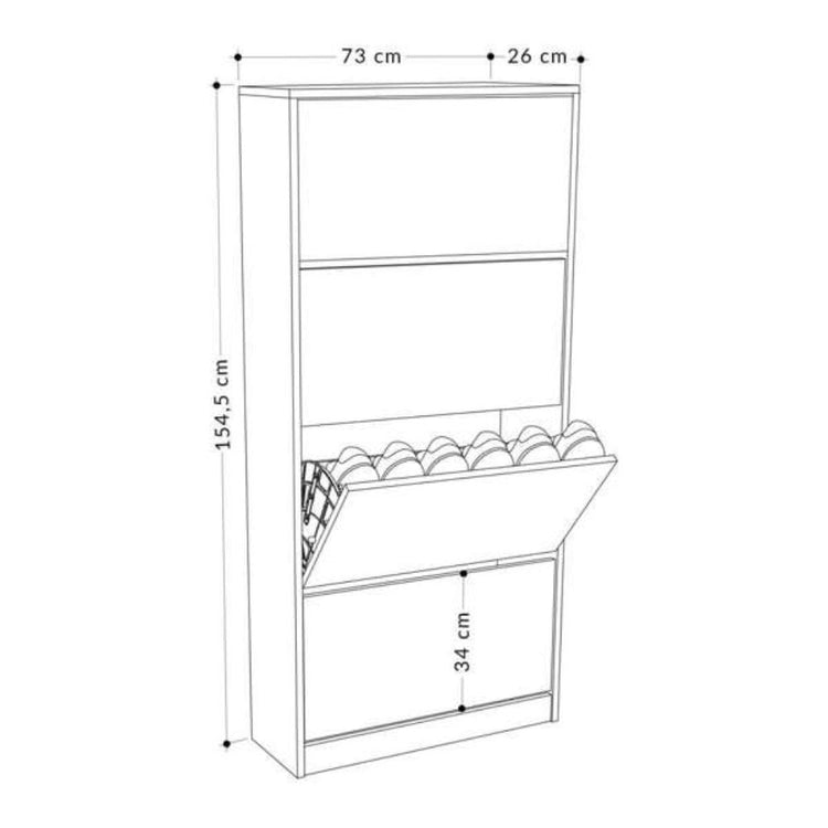 Scarpiera quattro ante a ribalta 73x26x154,5 cm rovere