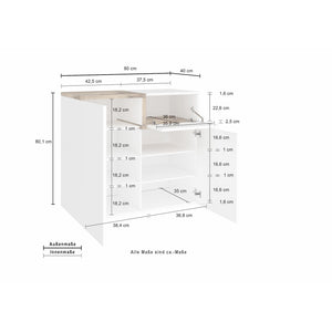 Scarpiera Zet 80 2 Ante + 1 Ribalta Colore Bianco Lucido/Acero Pereira