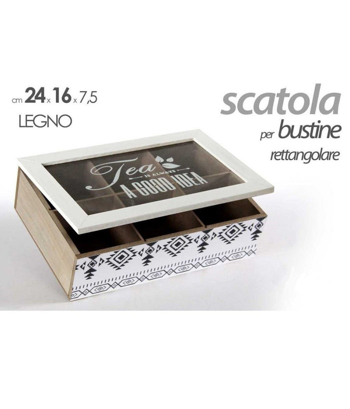 Scatola Porta Oggetti Per Bustine The 24x16x7,5 Cm In Legno Rettangolare 739439         