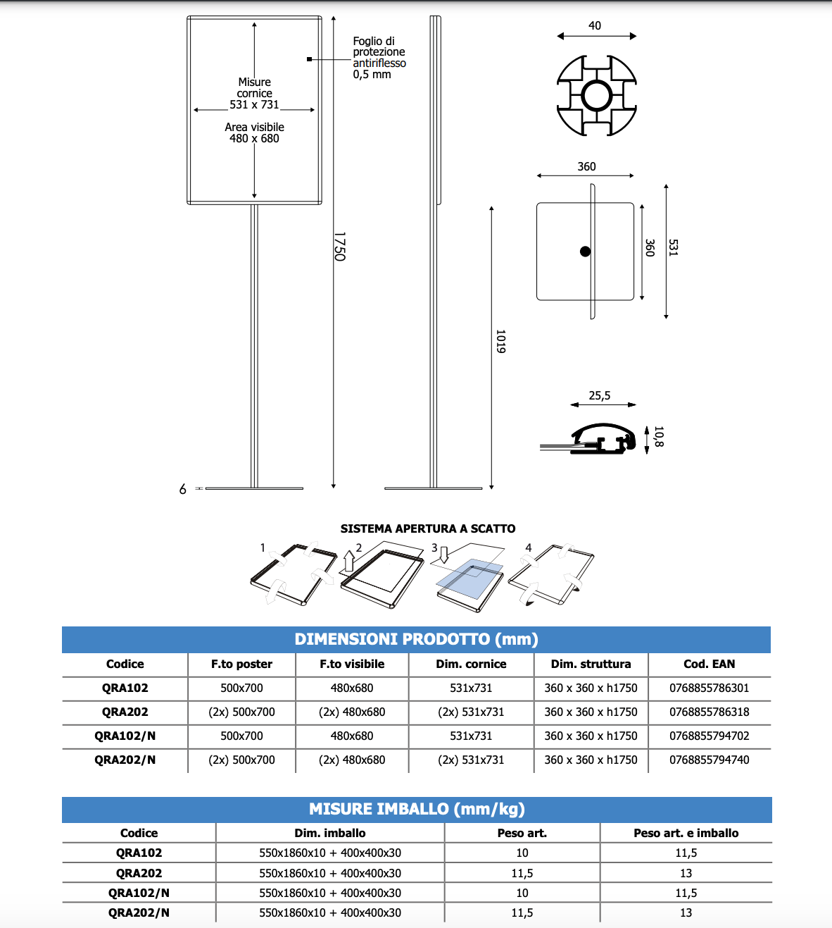 Porta Comunicazioni con cornice 50 x 70 linea Q System NERO