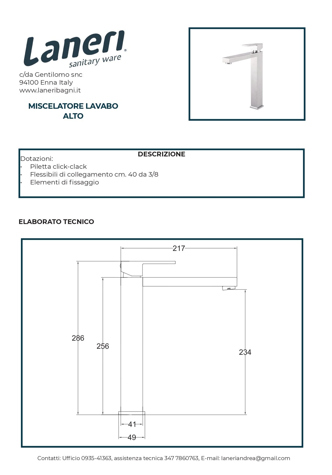 Set Rubinetteria Per Bagno da design squadrata moderna con piletta click clack inclusa -  LAVABO LAVELLO ALTO MISCELATORE