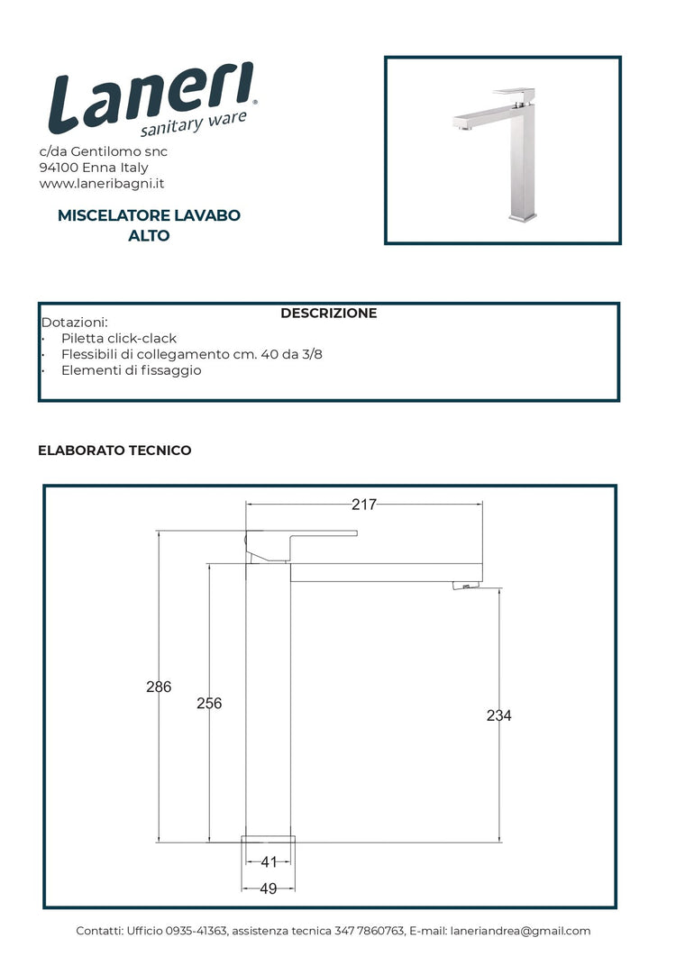 Set Rubinetteria Per Bagno da design squadrata moderna con piletta click clack inclusa -  LAVABO LAVELLO ALTO MISCELATORE