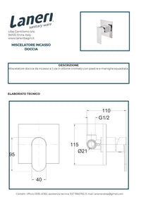 Set Rubinetteria Per Bagno da design squadrata moderna con piletta click clack inclusa -  INCASSO DOCCIA MISCELATORE