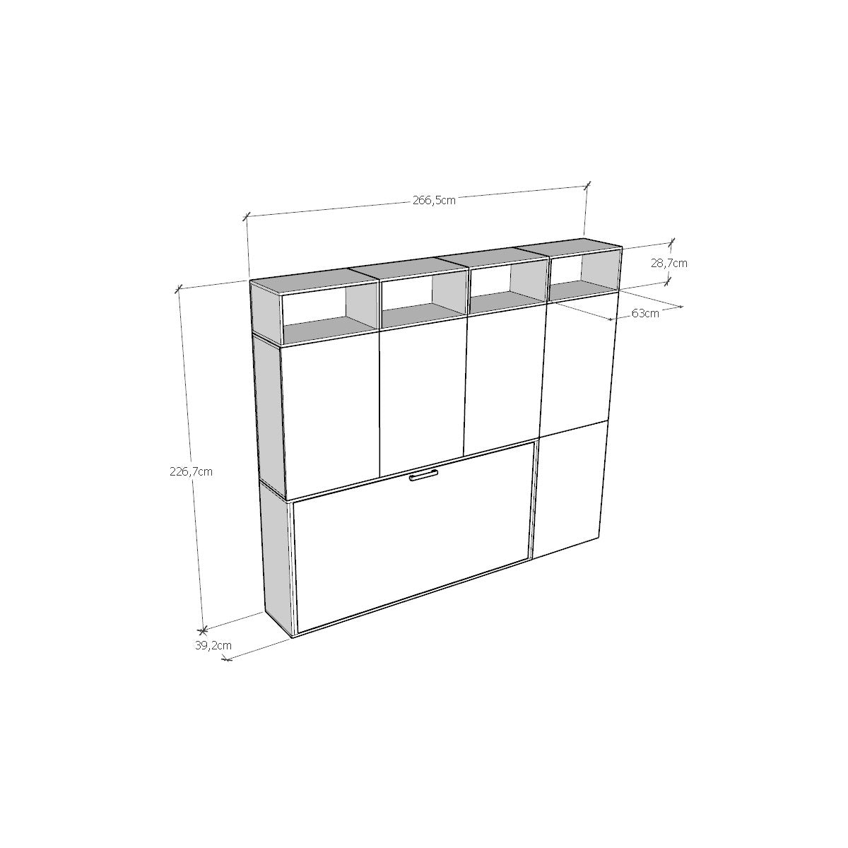 Letto Singolo a Scomparsa Composizione B Kando H226,7 Bianco Frassino con Materasso