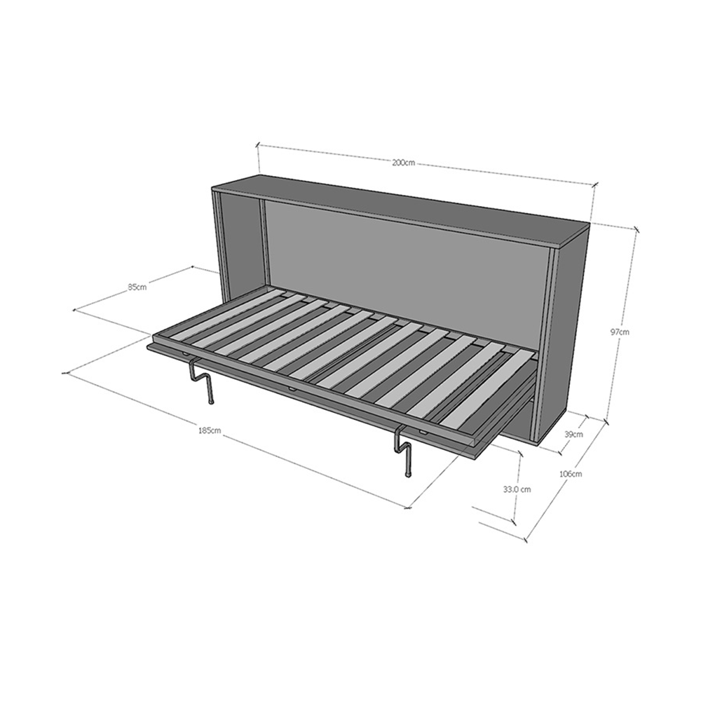 Letto Singolo a Scomparsa Salvaspazio Orizzontale Kando H97 cm Grigio