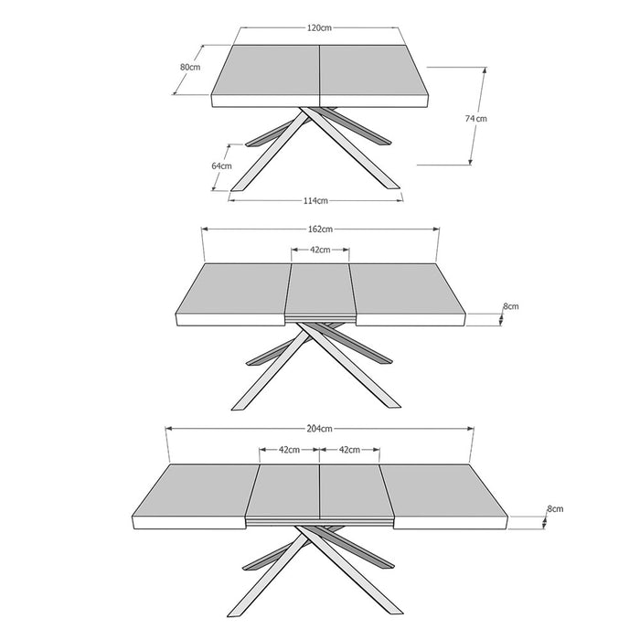 Tavolo allungabile 80x120/204 cm Karida cemento gambe bianche