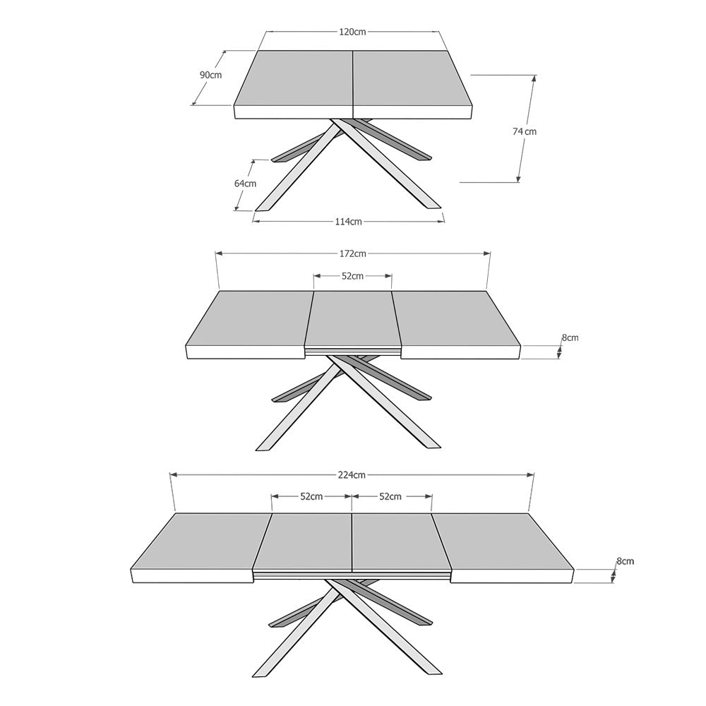 Tavolo allungabile 90x120/224 cm Karida tortora gambe antracite