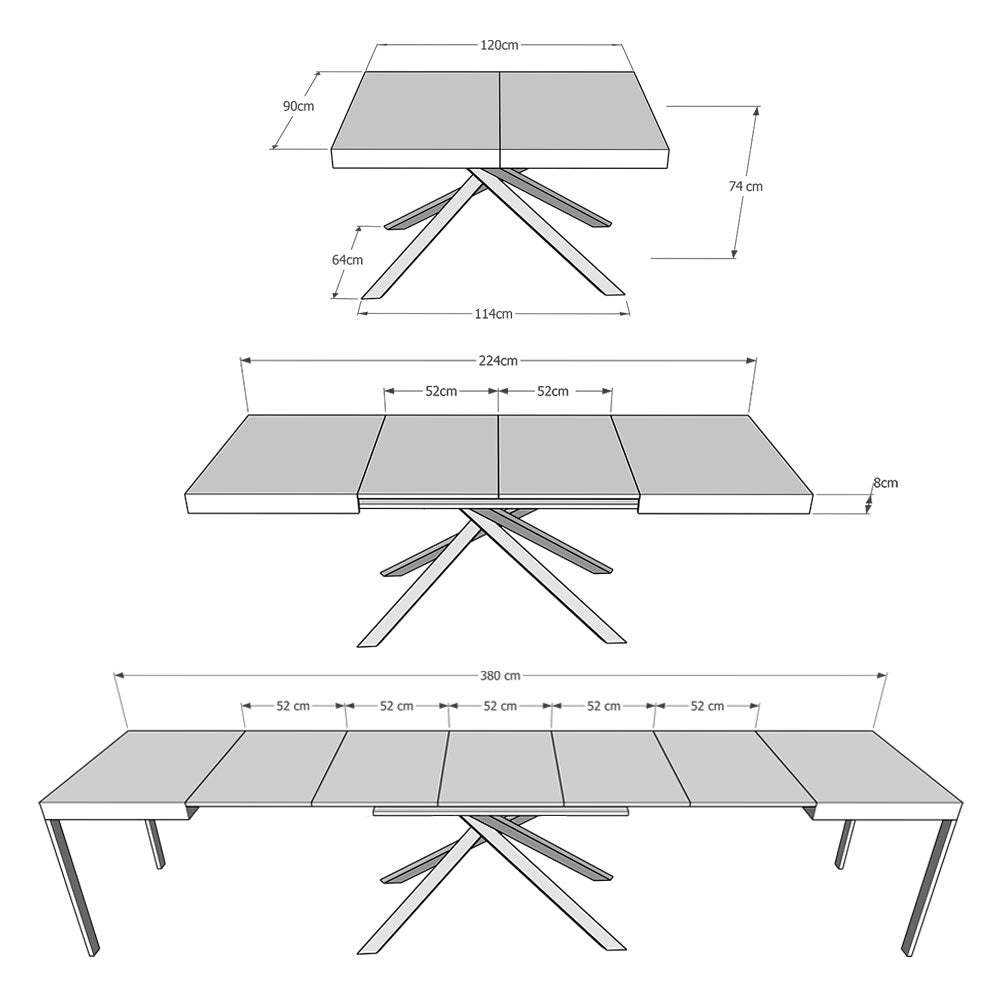 Tavolo allungabile 90x120/380 cm Karida Evolution cemento telaio antracite