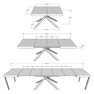 Tavolo allungabile 90x120/380 cm Karida Evolution cemento telaio antracite