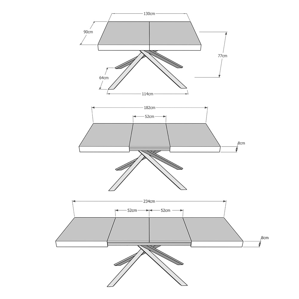 Tavolo allungabile 90x130/234 cm Karida noce gambe bianche