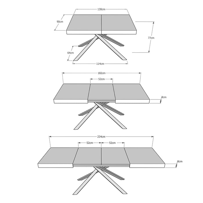 Tavolo allungabile 90x130/234 cm Karida noce gambe bianche