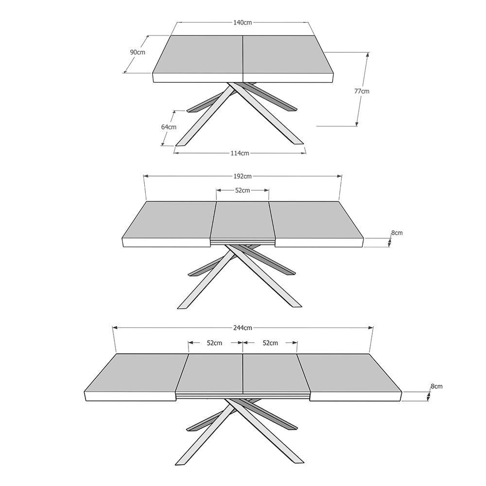 Tavolo allungabile 90x140/244 cm Karida cashmere gambe antracite