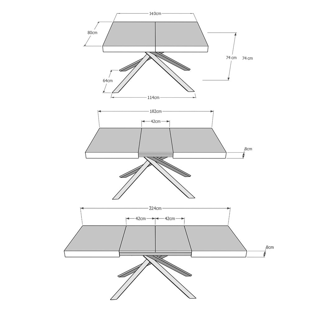 Tavolo allungabile 80x140/224 cm Karida noce gambe antracite