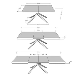 Tavolo allungabile 90x160/264 cm Karida cemento gambe bianche