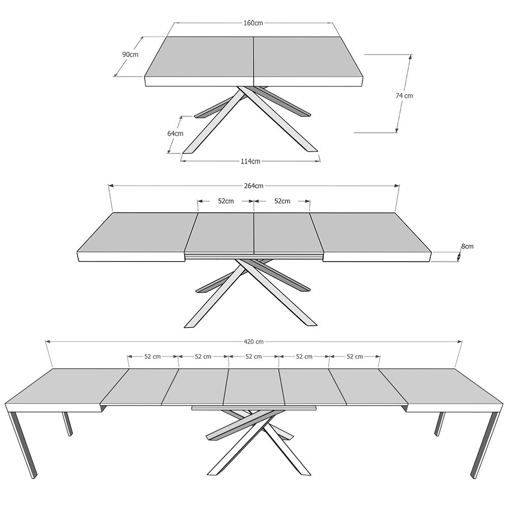 Tavolo allungabile 90x160/420 cm Karida Evolution noce telaio antracite