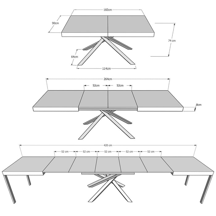 Tavolo allungabile 90x160/420 cm Karida Evolution noce telaio antracite