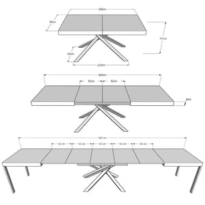 Tavolo allungabile 90x160/420 cm Karida bianco frassino gambe antracite