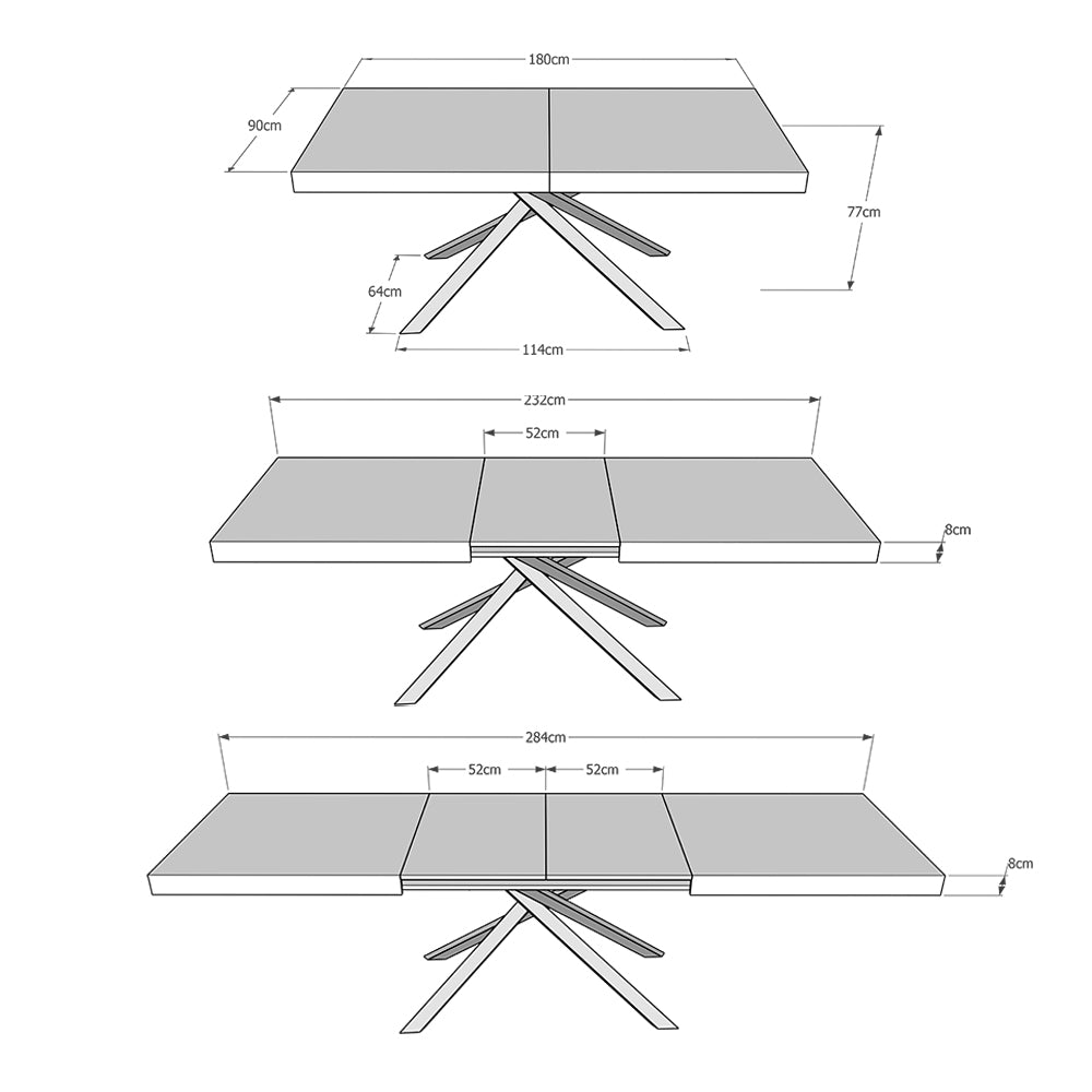 Tavolo allungabile 90x180/284 cm Karida bianco frassino gambe bianche