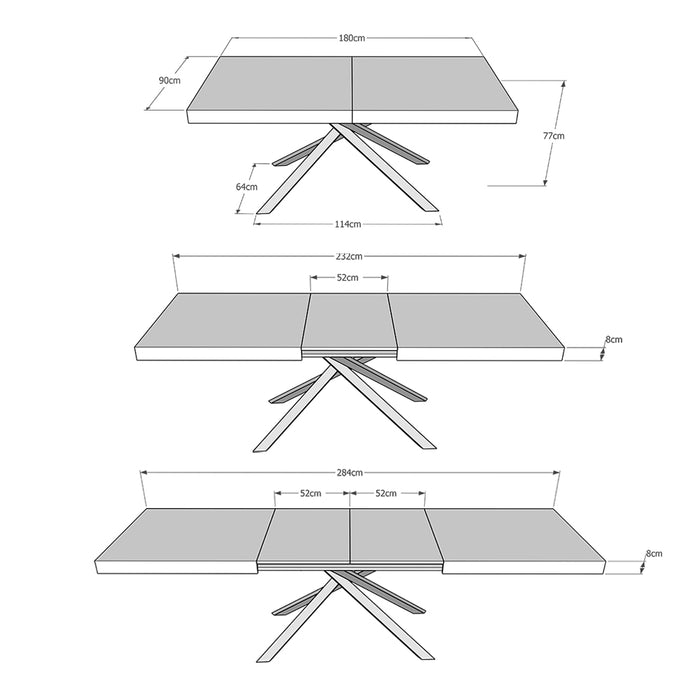 Tavolo allungabile 90x180/284 cm Karida cemento gambe bianche