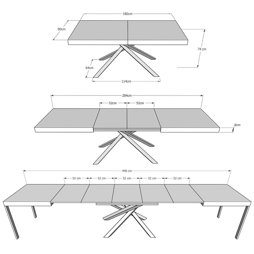 Tavolo allungabile 90x180/440 cm Karida noce gambe antracite