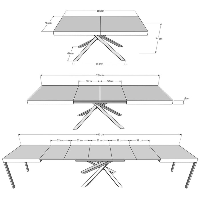 Tavolo allungabile 90x180/440 cm Karida noce gambe antracite