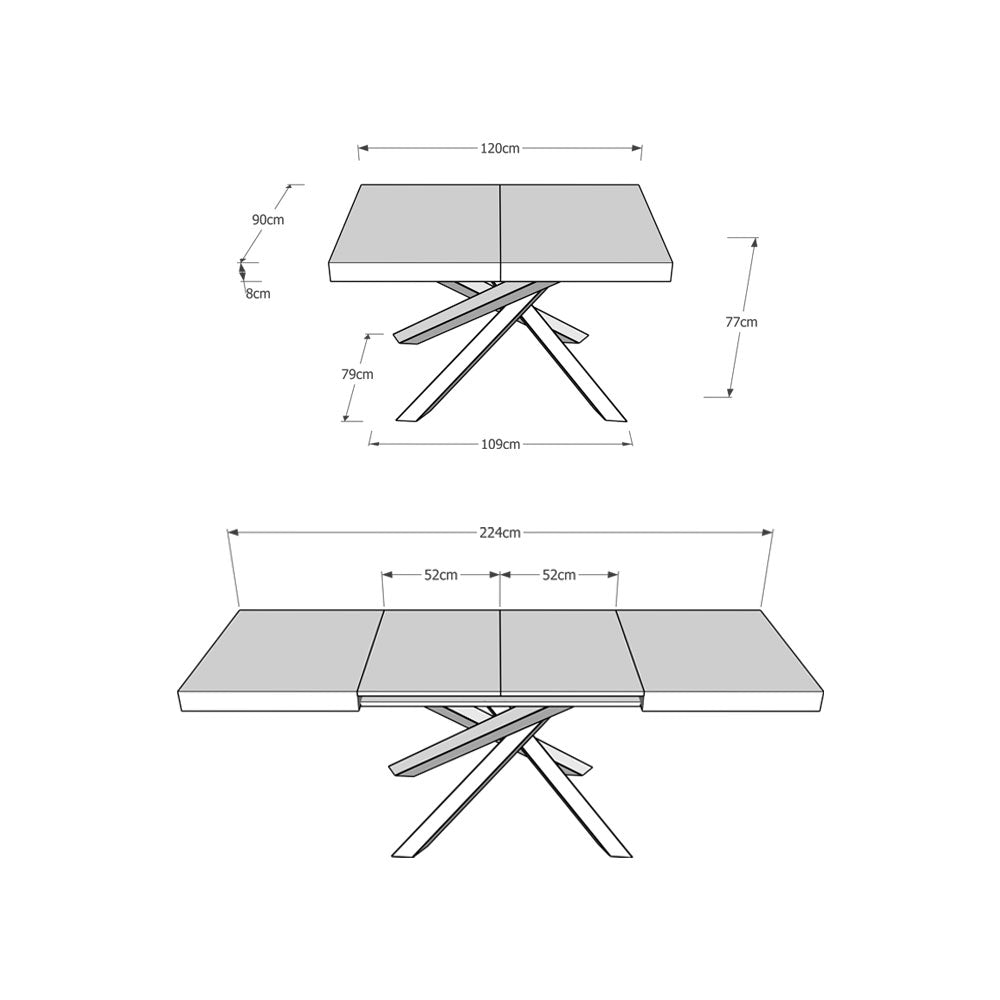 Tavolo allungabile 90x120/224 cm Volantis Cemento telaio Antracite