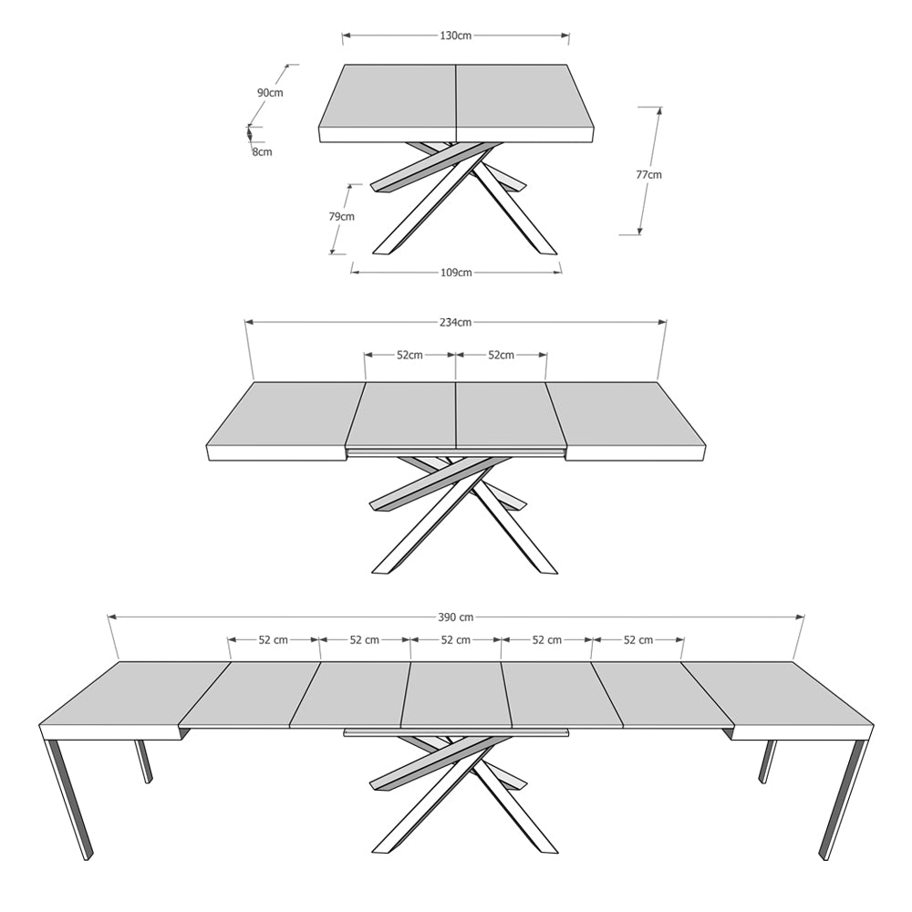 Tavolo allungabile 90x130/390 cm Volantis Bianco Frassino telaio Antracite