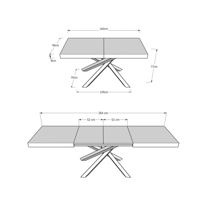 Tavolo allungabile 90x160/264 cm Volantis Cemento telaio Antracite