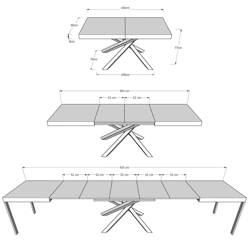 Tavolo allungabile 90x160/420 cm Volantis Quercia Natura telaio Antracite