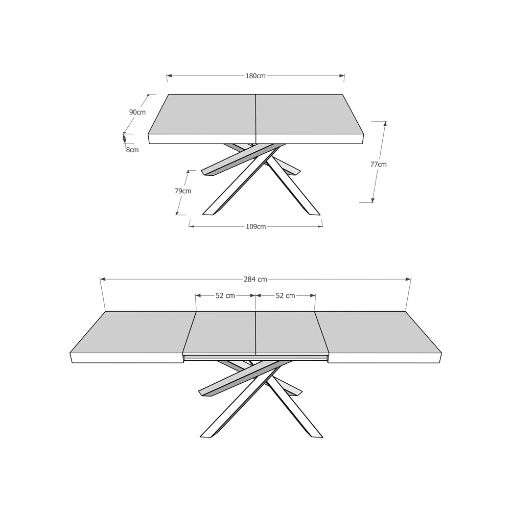 Tavolo allungabile 90x180/284 cm Volantis Quercia Natura telaio Antracite