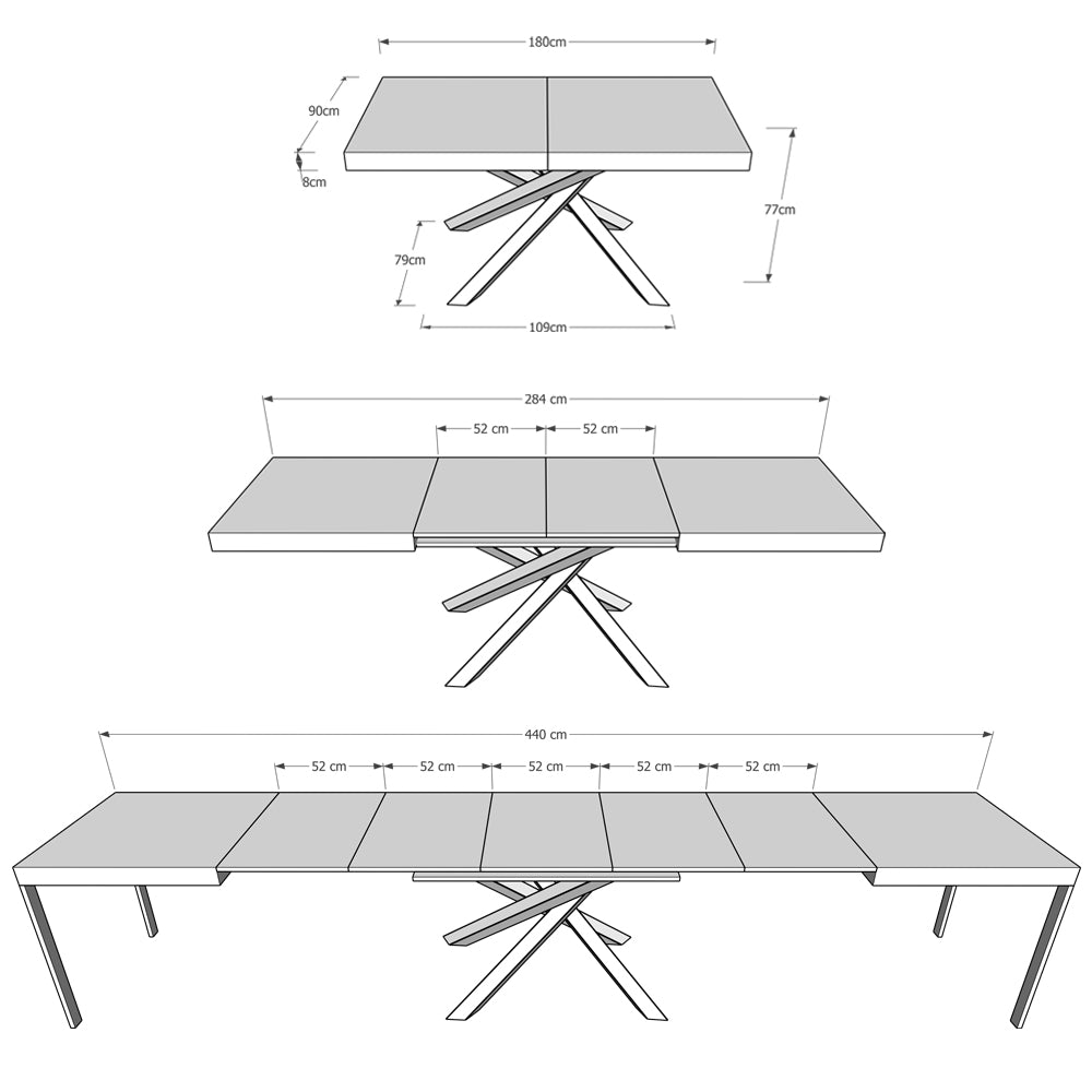 Tavolo allungabile 90x180/440 cm Volantis Quercia Natura telaio Antracite