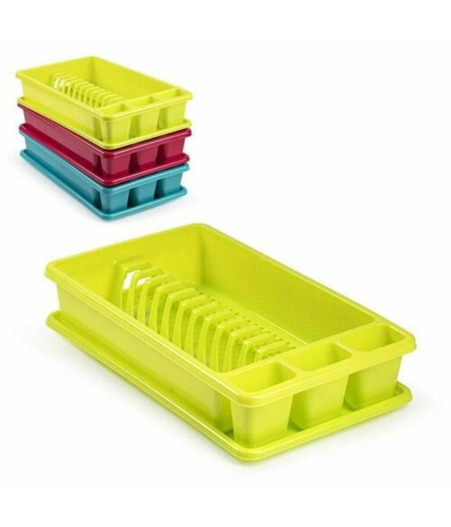 Scolapiatti Rettangolare Medio In Plastica Colorata Con Porta Posate Cucina         