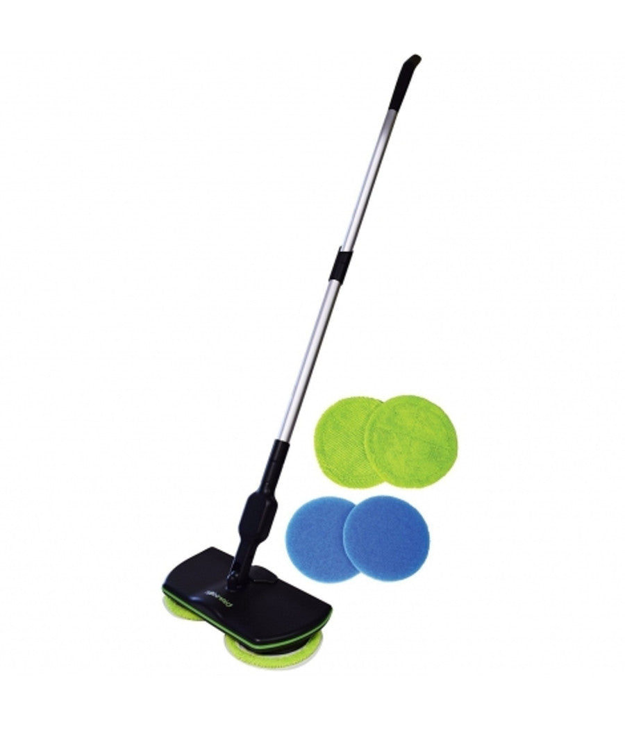 Scopa Maid Pulisce Lucida Pavimenti Micro Fibra Cattura 2 Teste Rotanti Wireless         