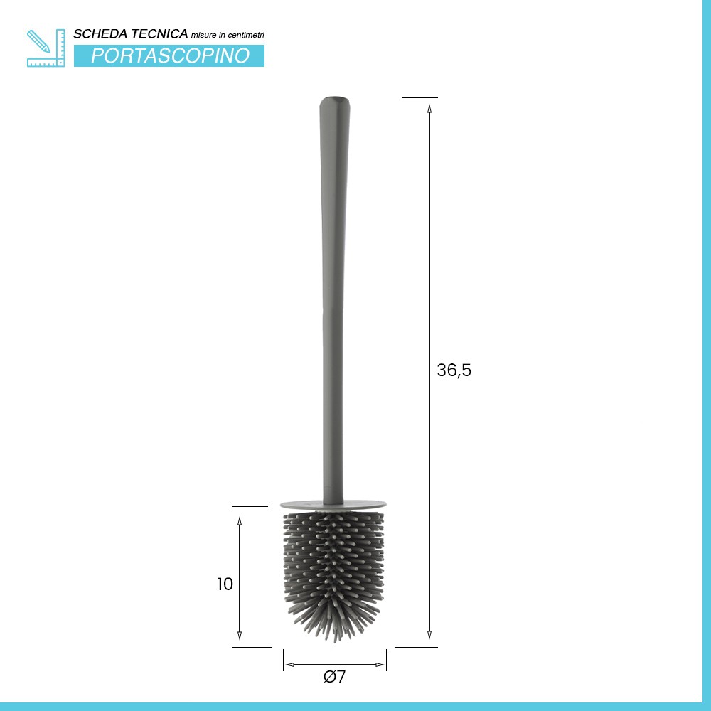 Scopino di ricambio per wc con setole in silicone grigio e manico in plastica