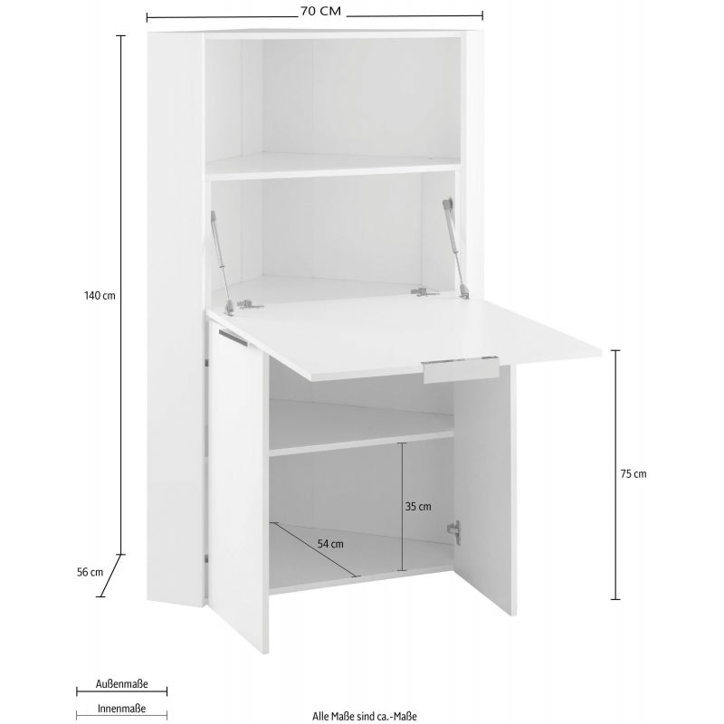 Scrivania Ad Angolo Dalia Richiudibile 70X140X57 Colore Bianco Lucido