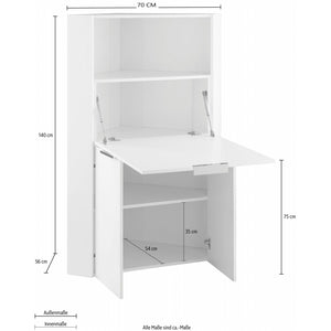 Scrivania Ad Angolo Dalia Richiudibile 70X140X57 Colore Bianco Lucido