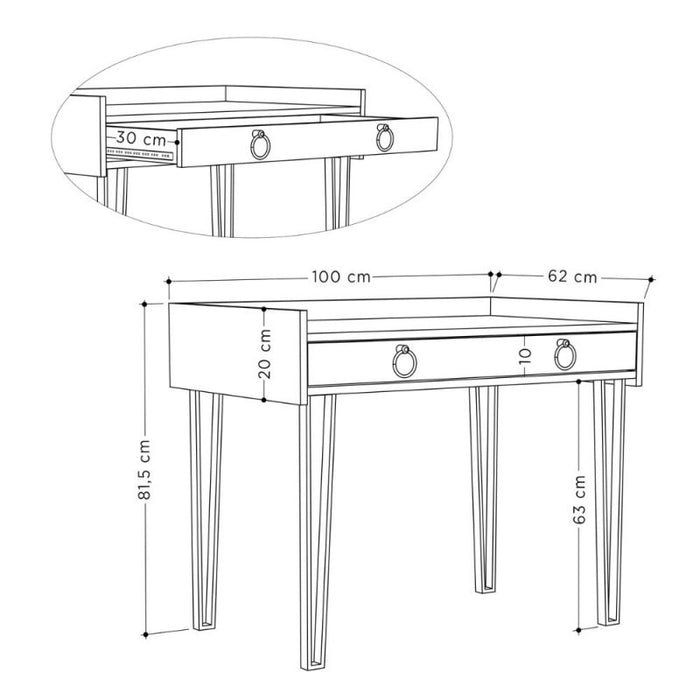 Scrivania bianca con gambe in metallo nero e cassetto Sponge 100x62x81,5