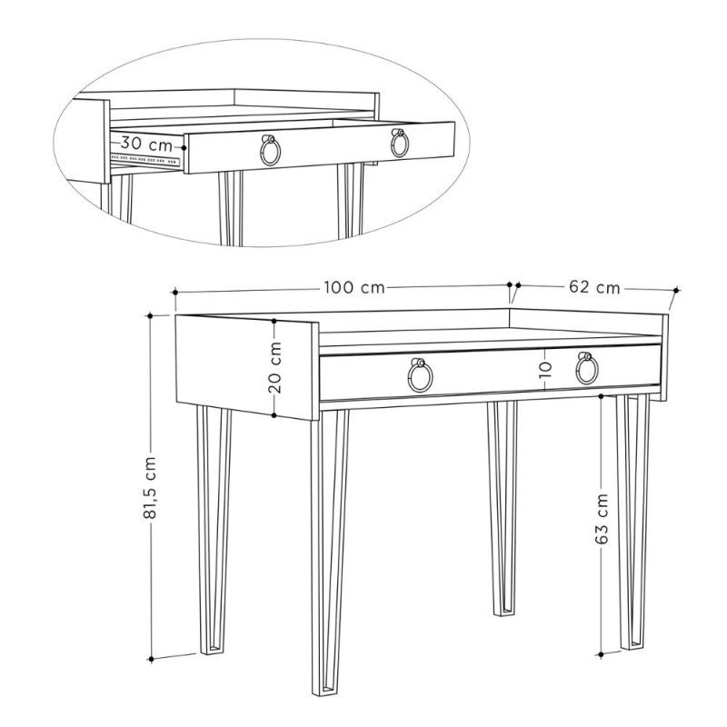 Scrivania bianca con gambe in metallo nero e cassetto Sponge 100x62x81,5