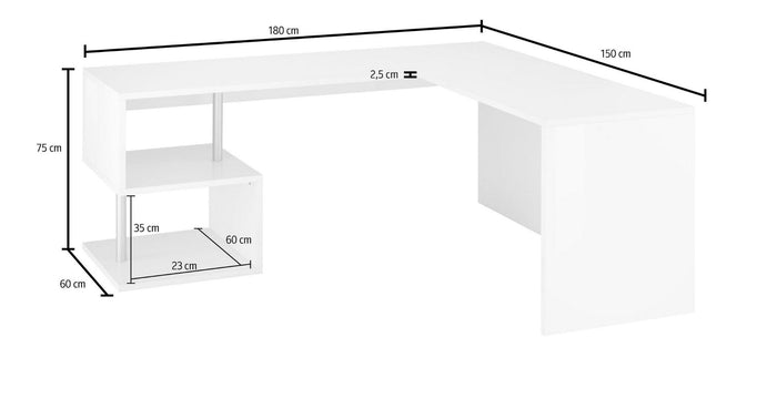Scrivania moderna ad angolo con gamba "S", finitura bianca lucida, ZTC20614225