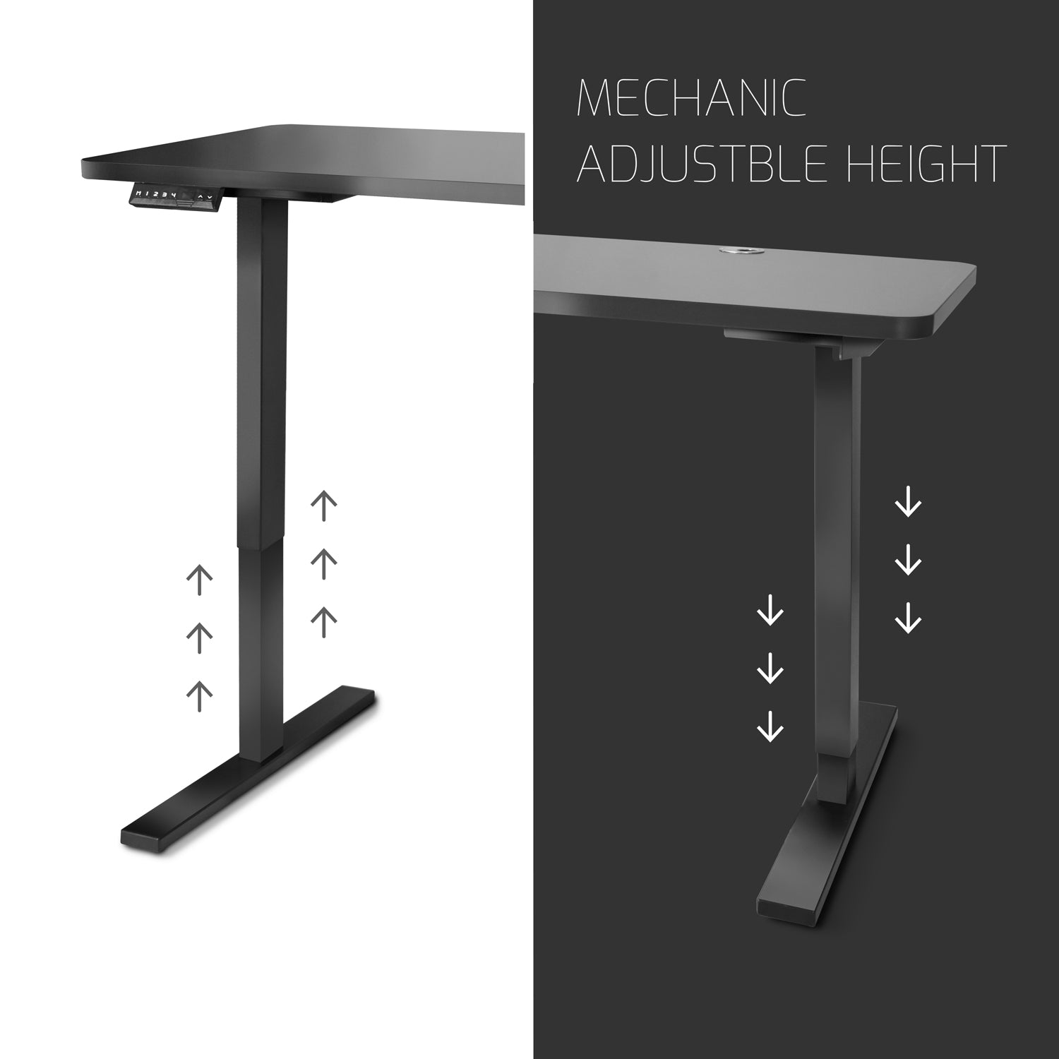 FrankyStar - Stand Up Desk scrivania elettrica con tecnologia dual motor, stabile ripiano con regolazione digitale. Postazione mobile da ufficio per pc laptop computer per lavorare in piedi. Nero